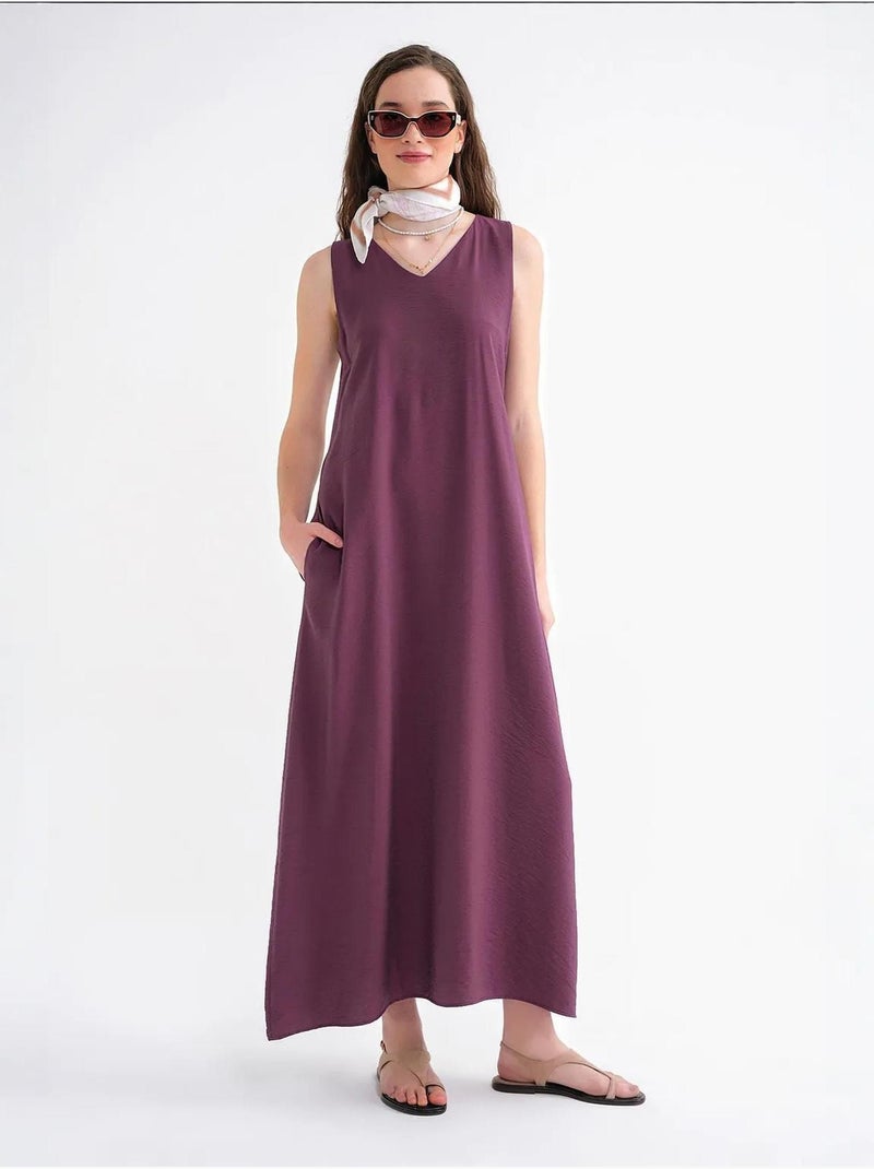 Vestido maxi sem mangas com decote em v e bolsos mixray Vermelho bordô - Kiabi