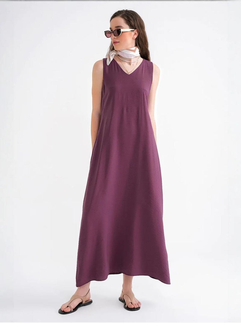 Vestido maxi sem mangas com decote em v e bolsos mixray Vermelho bordô - Kiabi