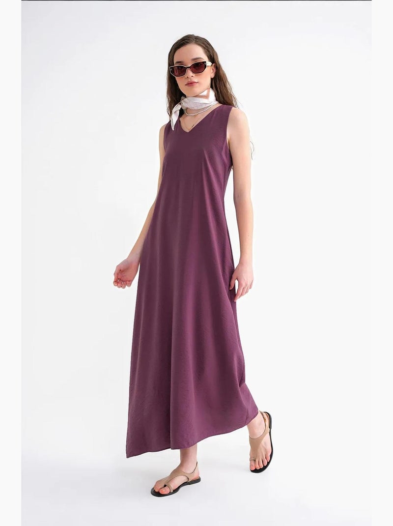 Vestido maxi sem mangas com decote em v e bolsos mixray Vermelho bordô - Kiabi