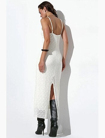 Vestido maxi sem mangas com decote em v e detalhe em renda busem