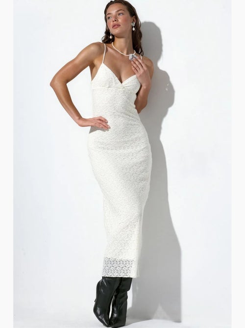 Vestido maxi sem mangas com decote em v e detalhe em renda busem - Kiabi