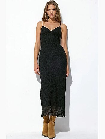 Vestido maxi sem mangas com decote em v e detalhe em renda busem