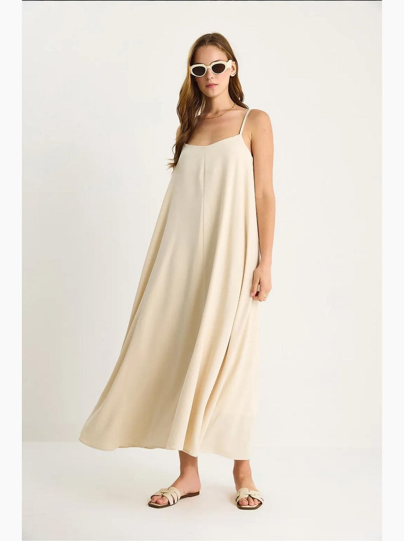 Vestido maxi sem mangas com decote em v lucci Bege-argila - Kiabi