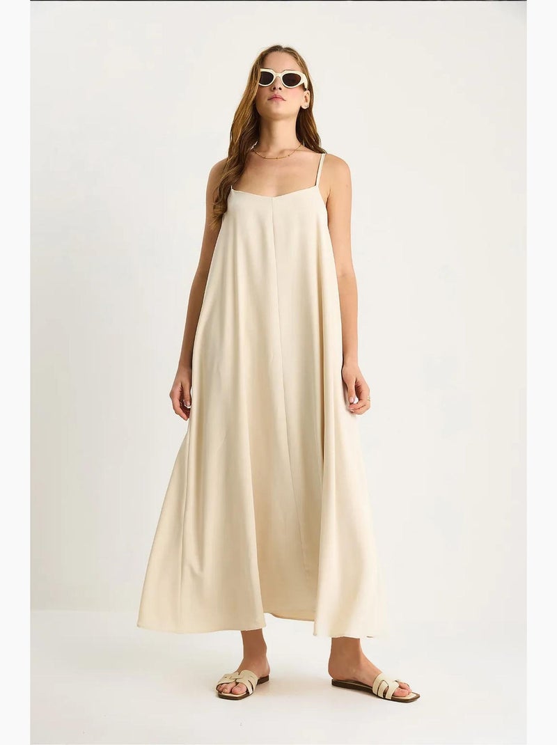 Vestido maxi sem mangas com decote em v lucci Bege-argila - Kiabi