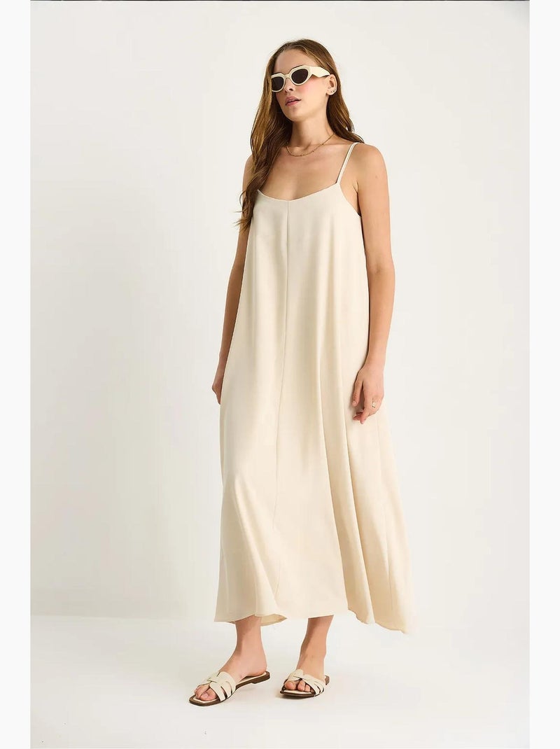 Vestido maxi sem mangas com decote em v lucci Bege-argila - Kiabi