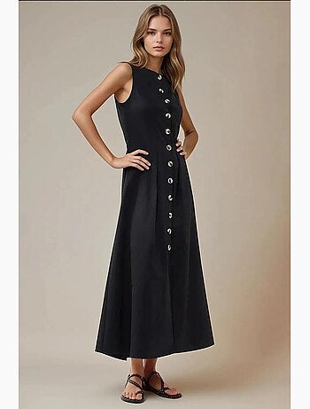 Vestido maxi sem mangas em a com detalhe de botões hiccup