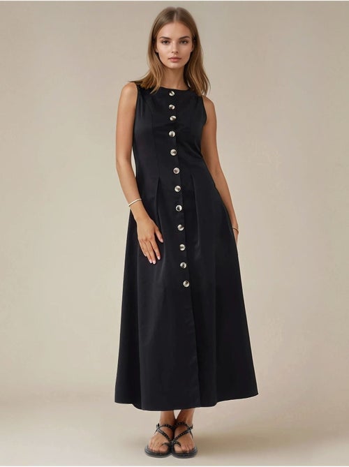 Vestido maxi sem mangas em a com detalhe de botões hiccup - Kiabi Vestido maxi sem mangas em a com detalhe de botões hiccup - Kiabi