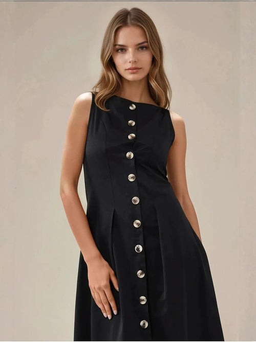 Vestido maxi sem mangas em a com detalhe de botões hiccup - Kiabi Vestido maxi sem mangas em a com detalhe de botões hiccup - Kiabi