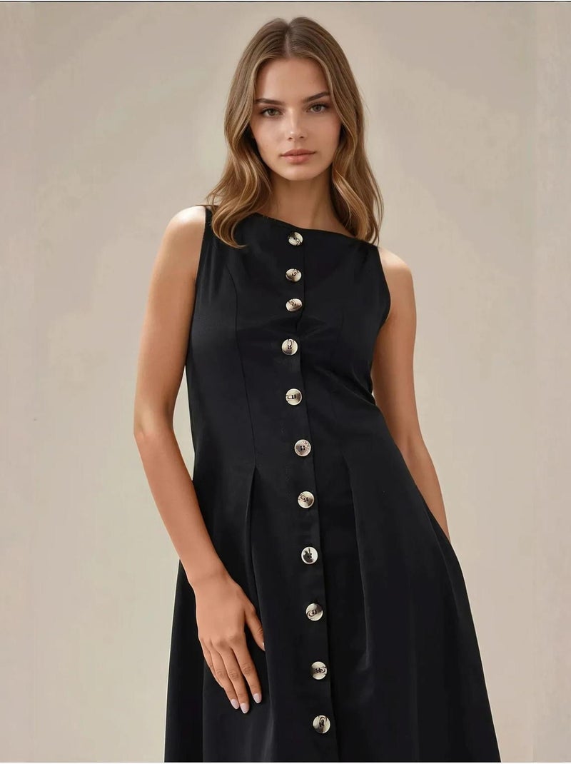 Vestido maxi sem mangas em a com detalhe de botões hiccup Preto - Kiabi