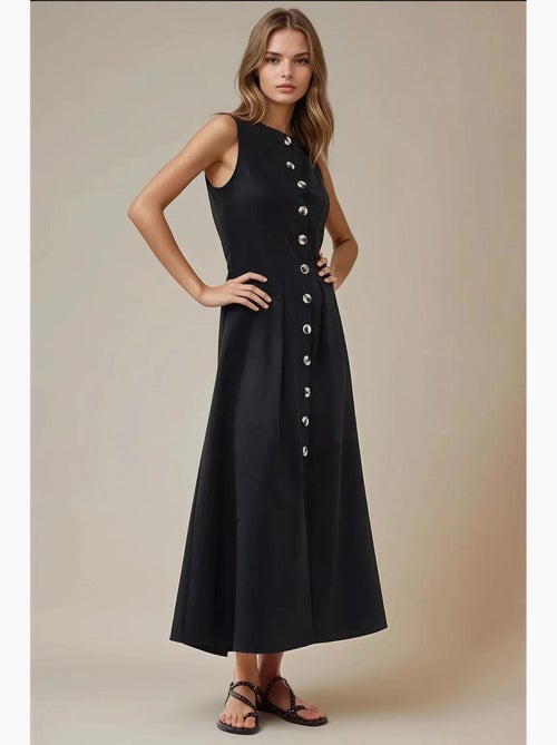 Vestido maxi sem mangas em a com detalhe de botões hiccup - Kiabi Vestido maxi sem mangas em a com detalhe de botões hiccup - Kiabi