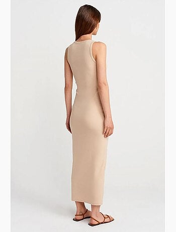 Vestido maxi sem mangas em mistura de algodão canelado dilvin