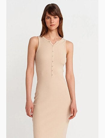 Vestido maxi sem mangas em mistura de algodão canelado dilvin