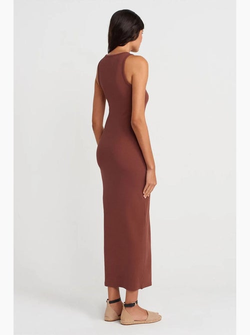 Vestido maxi sem mangas em mistura de algodão canelado dilvin - Kiabi Vestido maxi sem mangas em mistura de algodão canelado dilvin - Kiabi