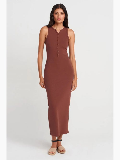 Vestido maxi sem mangas em mistura de algodão canelado dilvin - Kiabi Vestido maxi sem mangas em mistura de algodão canelado dilvin - Kiabi