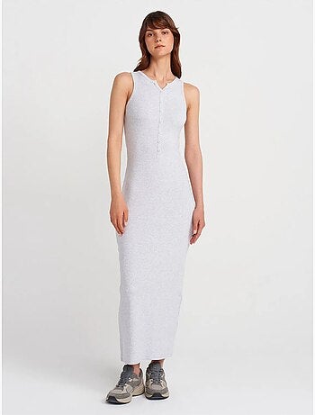 Vestido maxi sem mangas em mistura de algodão canelado dilvin