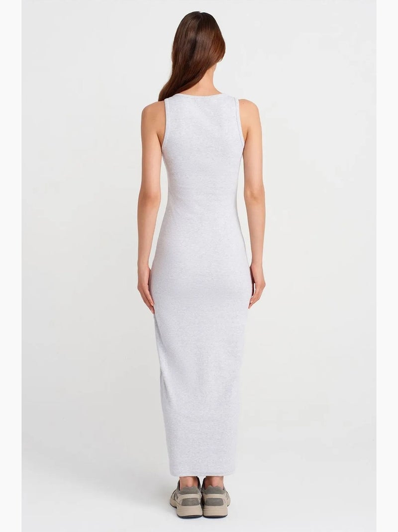 Vestido maxi sem mangas em mistura de algodão canelado dilvin Cinza claro - Kiabi