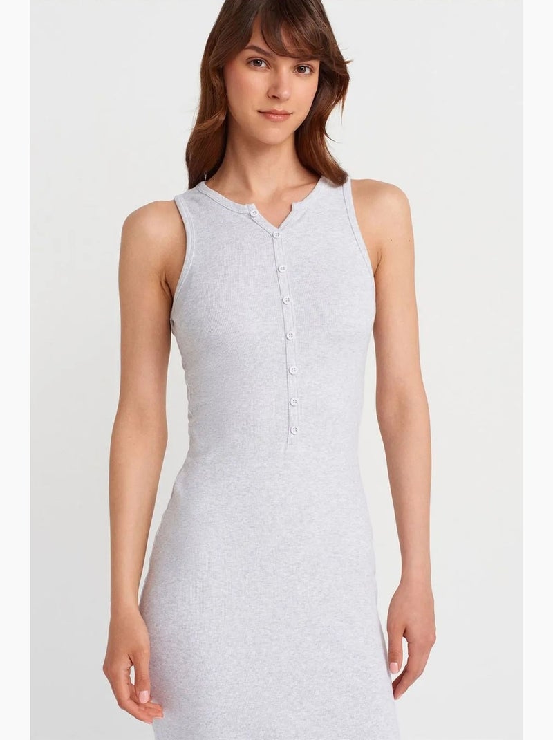 Vestido maxi sem mangas em mistura de algodão canelado dilvin Cinza claro - Kiabi