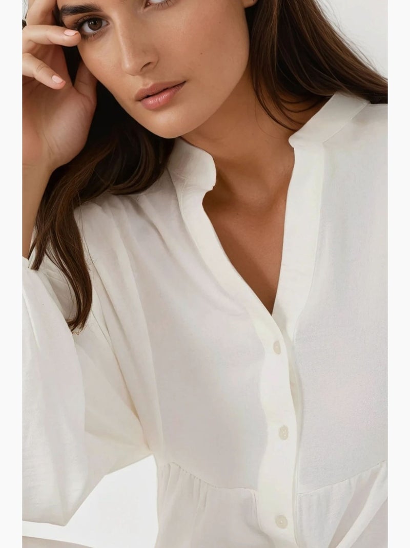 Vestido maxi texturizado com decote em v e detalhe de botões hiccup Branco - Kiabi