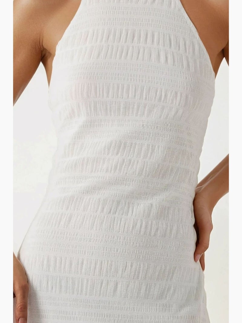 Vestido maxi texturizado com decote halter hiccup Branco - Kiabi