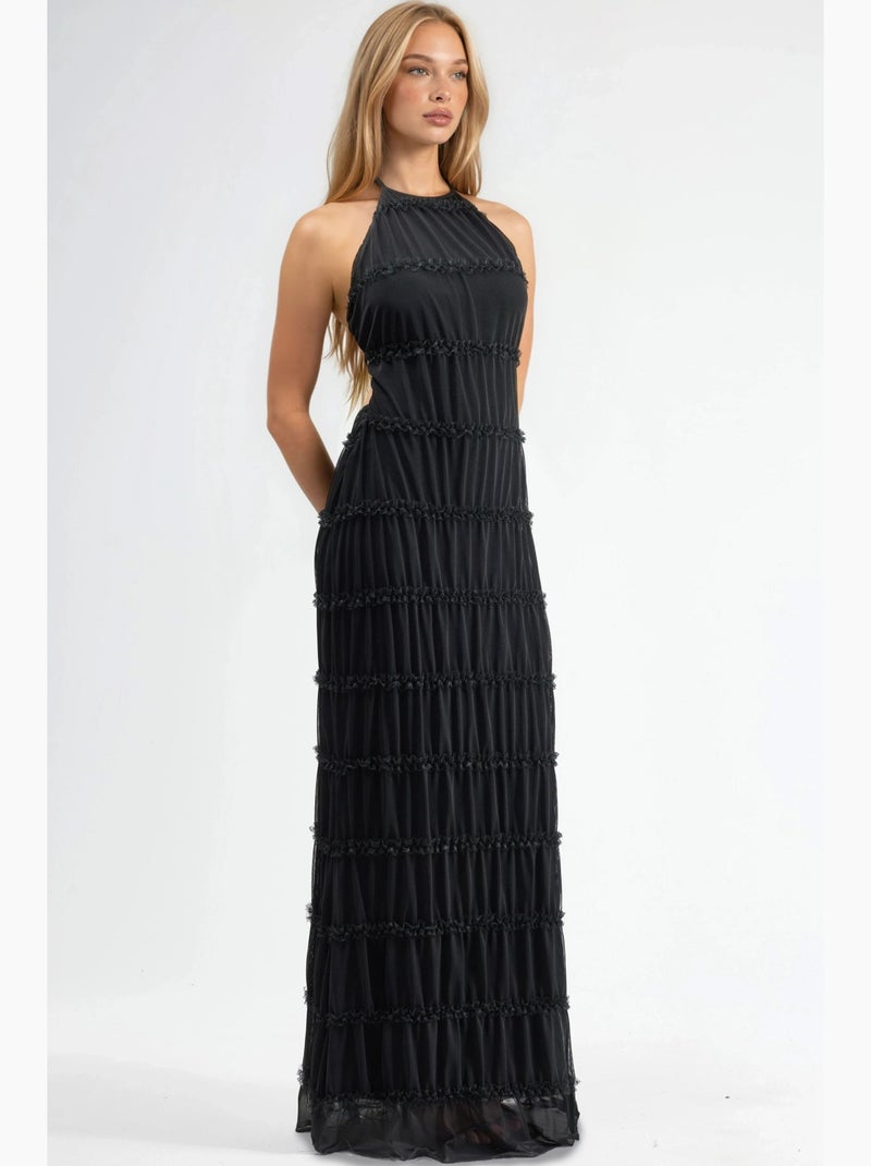 Vestido maxi texturizado com decote halter hiccup Preto - Kiabi