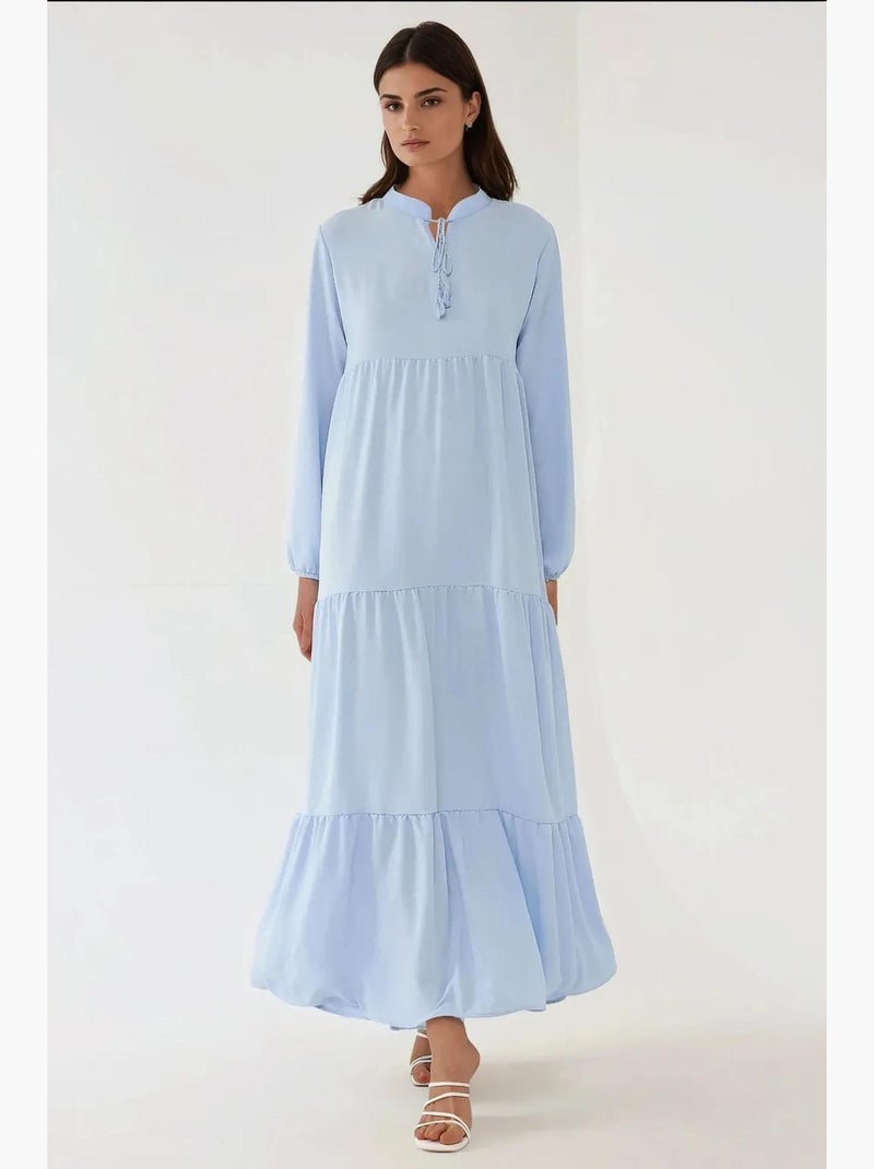 Vestido maxi texturizado com decote redondo e botões hiccup Azul-céu - Kiabi