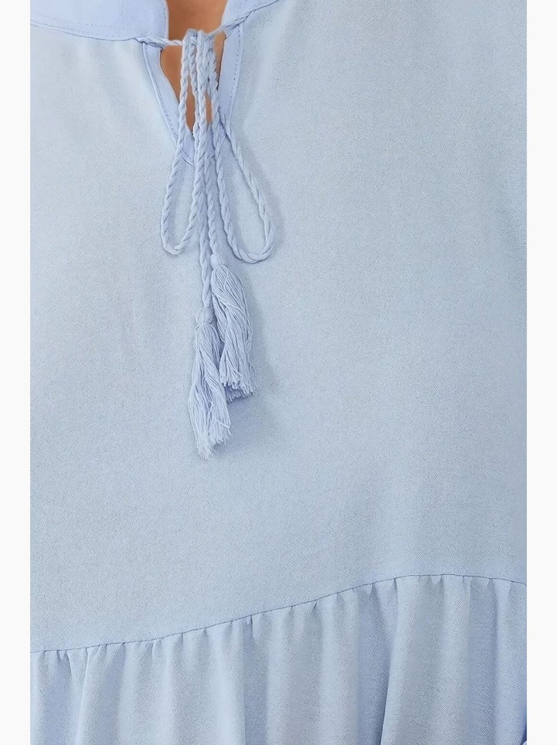 Vestido maxi texturizado com decote redondo e botões hiccup Azul-céu - Kiabi