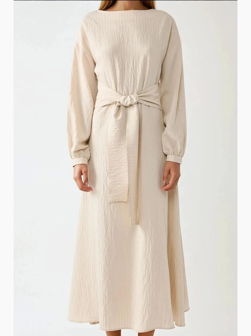 Vestido maxi texturizado com decote redondo hiccup Bege - Kiabi