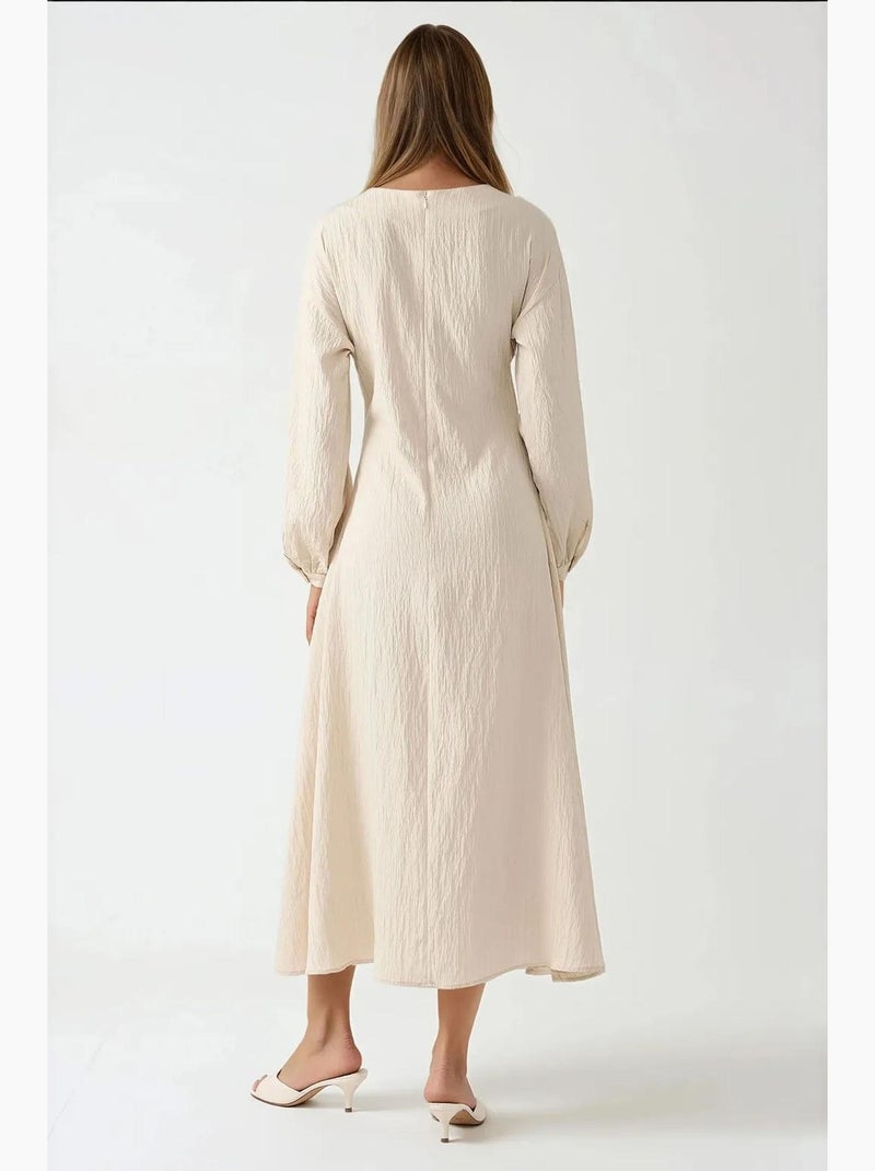 Vestido maxi texturizado com decote redondo hiccup Bege - Kiabi