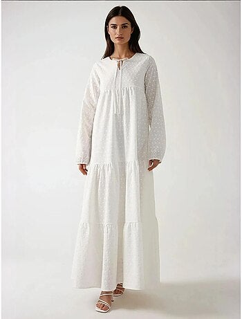 Vestido maxi texturizado com decote redondo hiccup