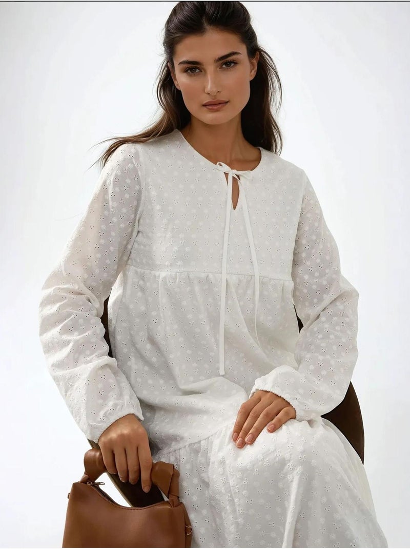 Vestido maxi texturizado com decote redondo hiccup Branco - Kiabi