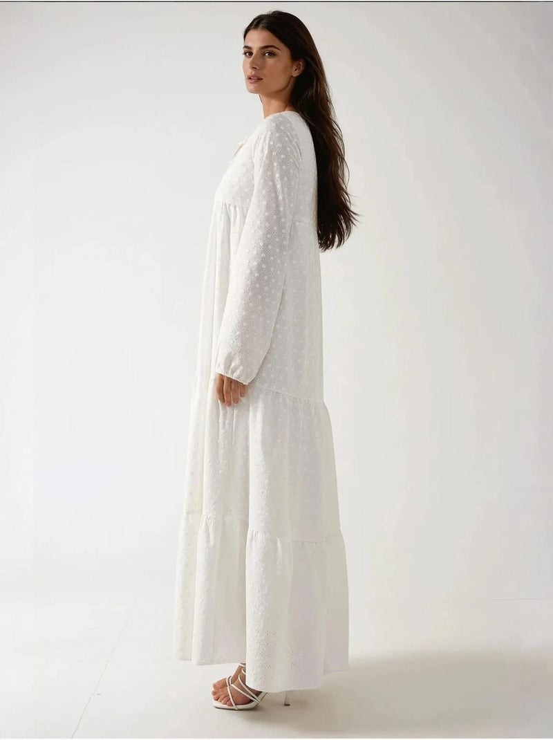 Vestido maxi texturizado com decote redondo hiccup Branco - Kiabi