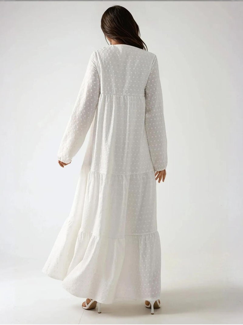 Vestido maxi texturizado com decote redondo hiccup Branco - Kiabi