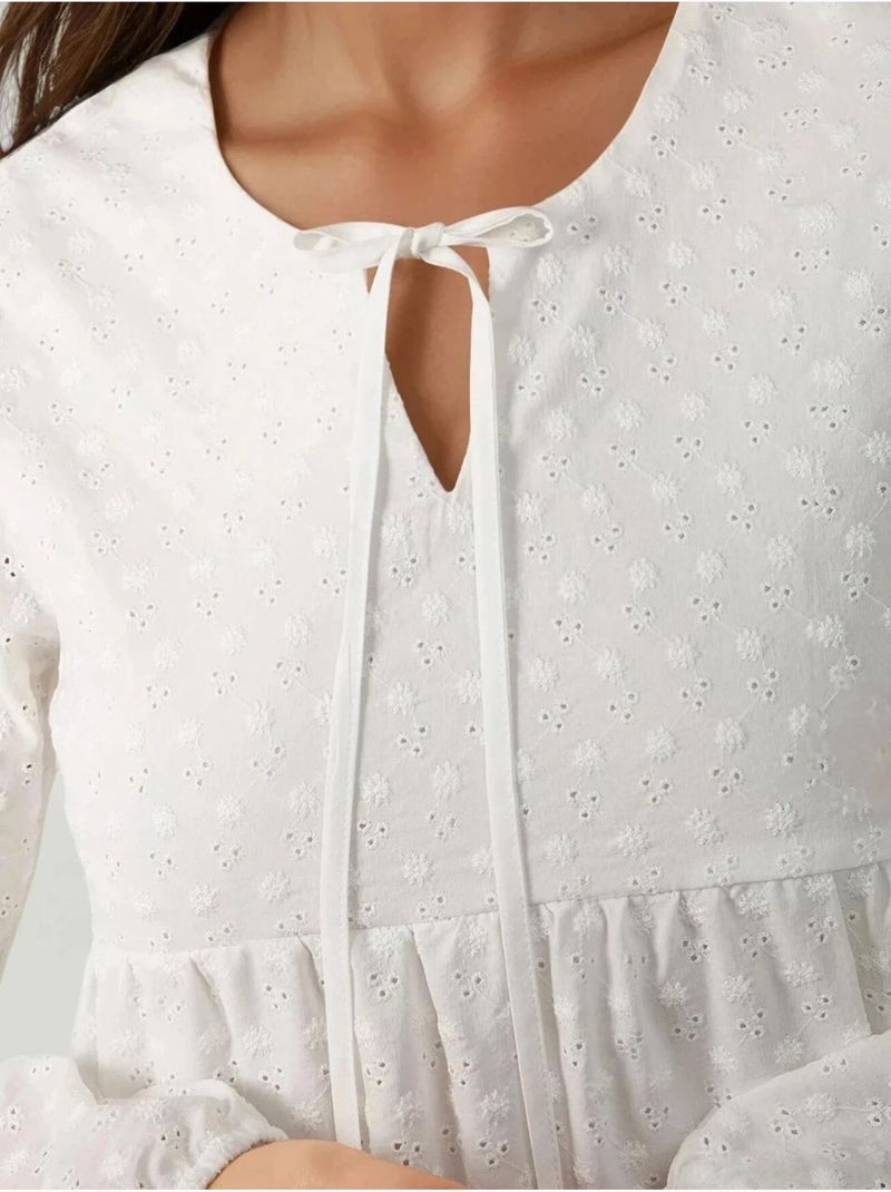 Vestido maxi texturizado com decote redondo hiccup Branco - Kiabi