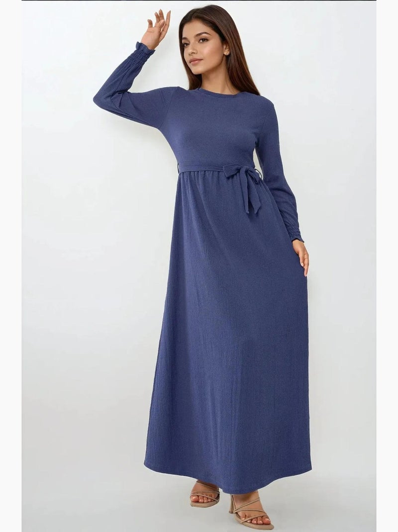 Vestido maxi texturizado de gola redonda hiccup Azul-lago - Kiabi
