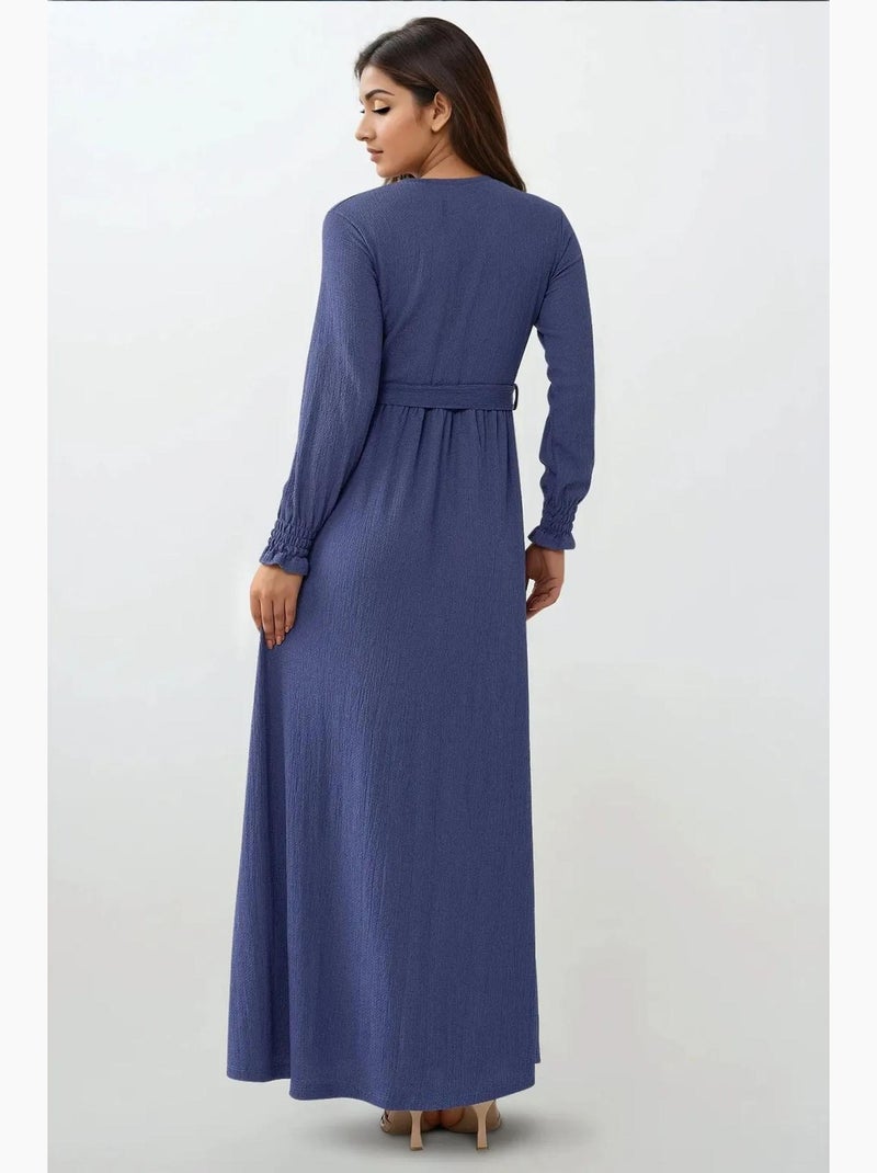 Vestido maxi texturizado de gola redonda hiccup Azul-lago - Kiabi