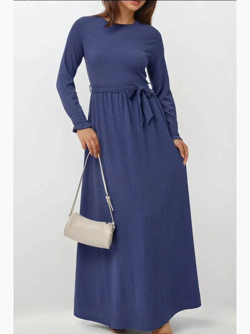 Vestido maxi texturizado de gola redonda hiccup Azul-lago - Kiabi