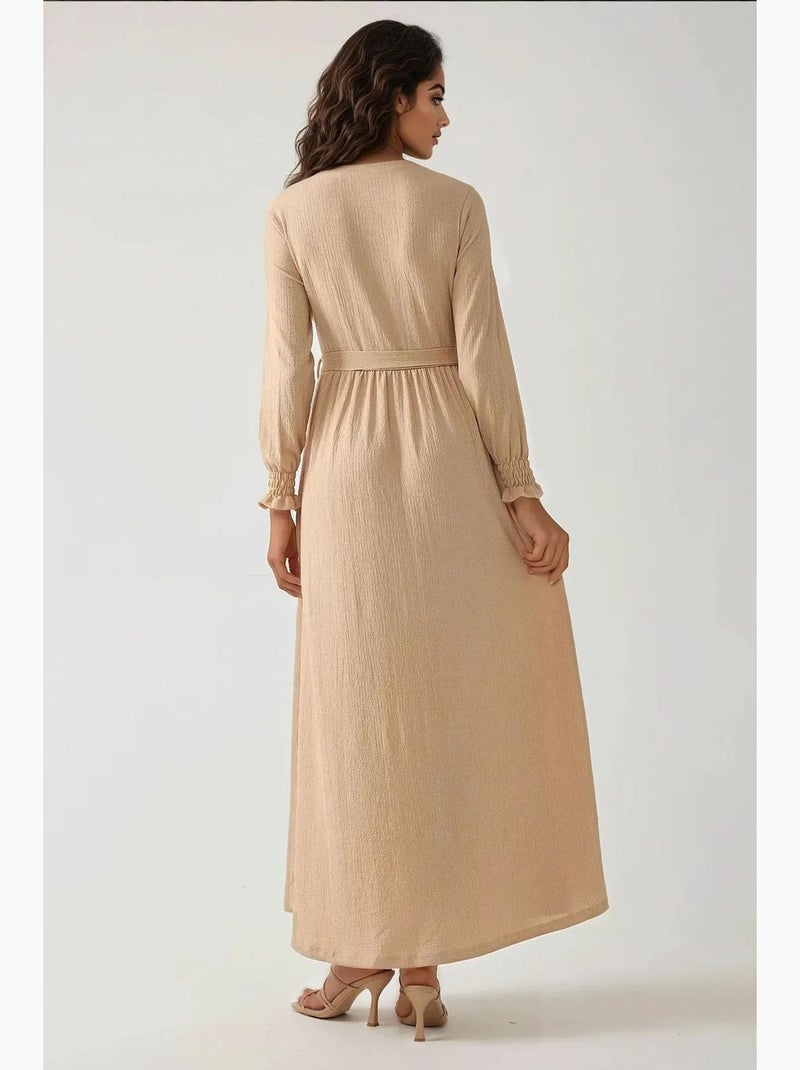 Vestido maxi texturizado de gola redonda hiccup Bege natural - Kiabi