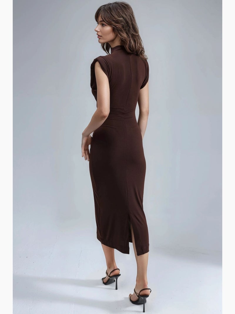 Vestido midi acolchoado com detalhes de racha busem Castanho-escuro - Kiabi