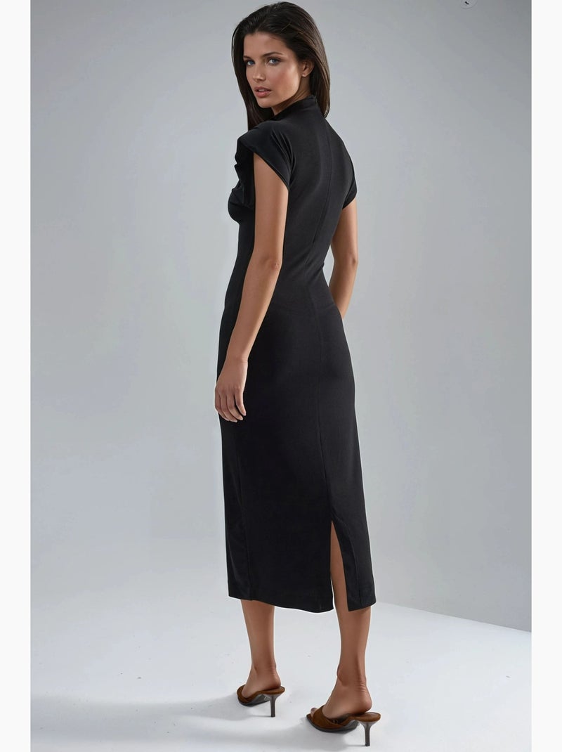 Vestido midi acolchoado com detalhes de racha busem Preto - Kiabi