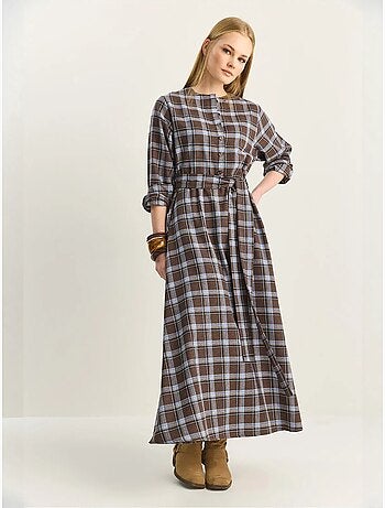Vestido midi aos quadrados com cinto lucci