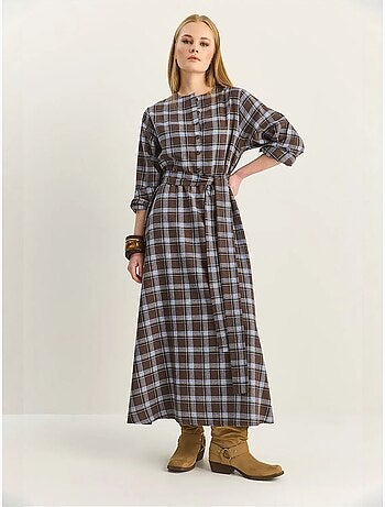 Vestido midi aos quadrados com cinto lucci