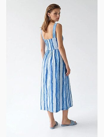 Vestido midi às riscas em linha a com detalhe de amarração mixray