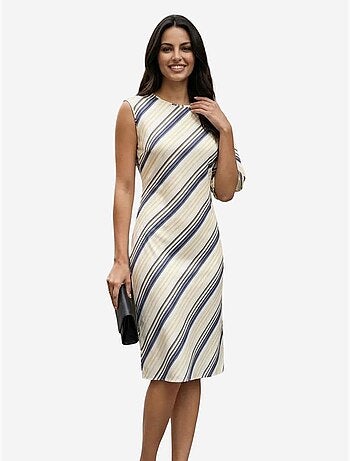 Vestido midi às riscas em liocel my fashion