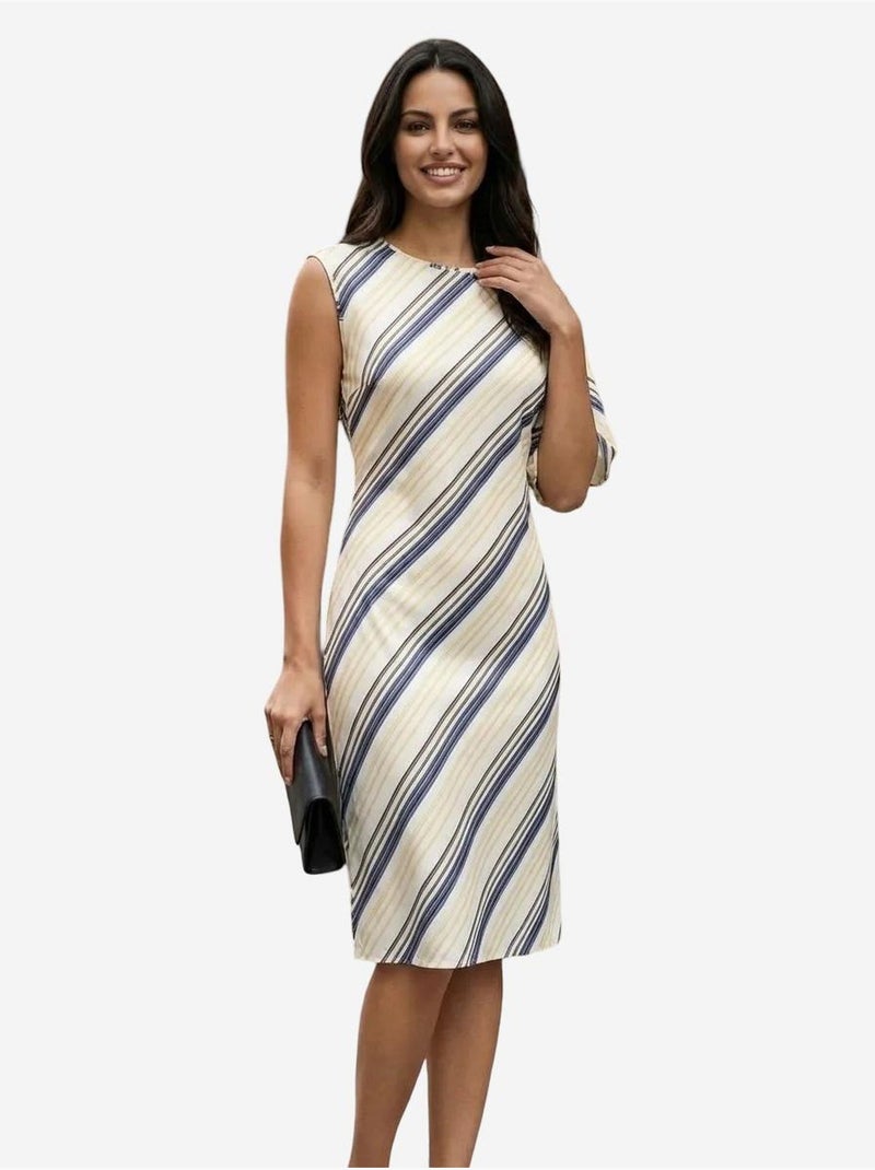 Vestido midi às riscas em liocel my fashion Azul-marinho - Kiabi