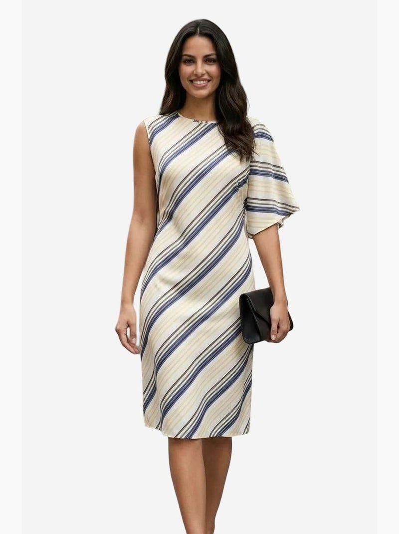 Vestido midi às riscas em liocel my fashion Azul-marinho - Kiabi