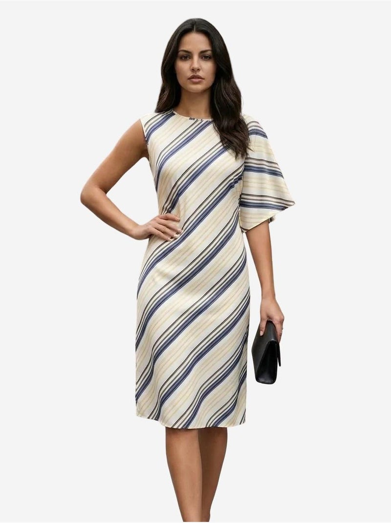 Vestido midi às riscas em liocel my fashion Azul-marinho - Kiabi