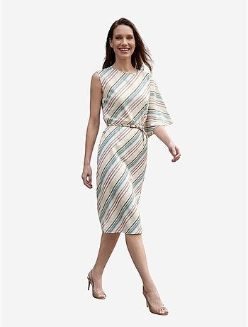Vestido midi às riscas em liocel my fashion