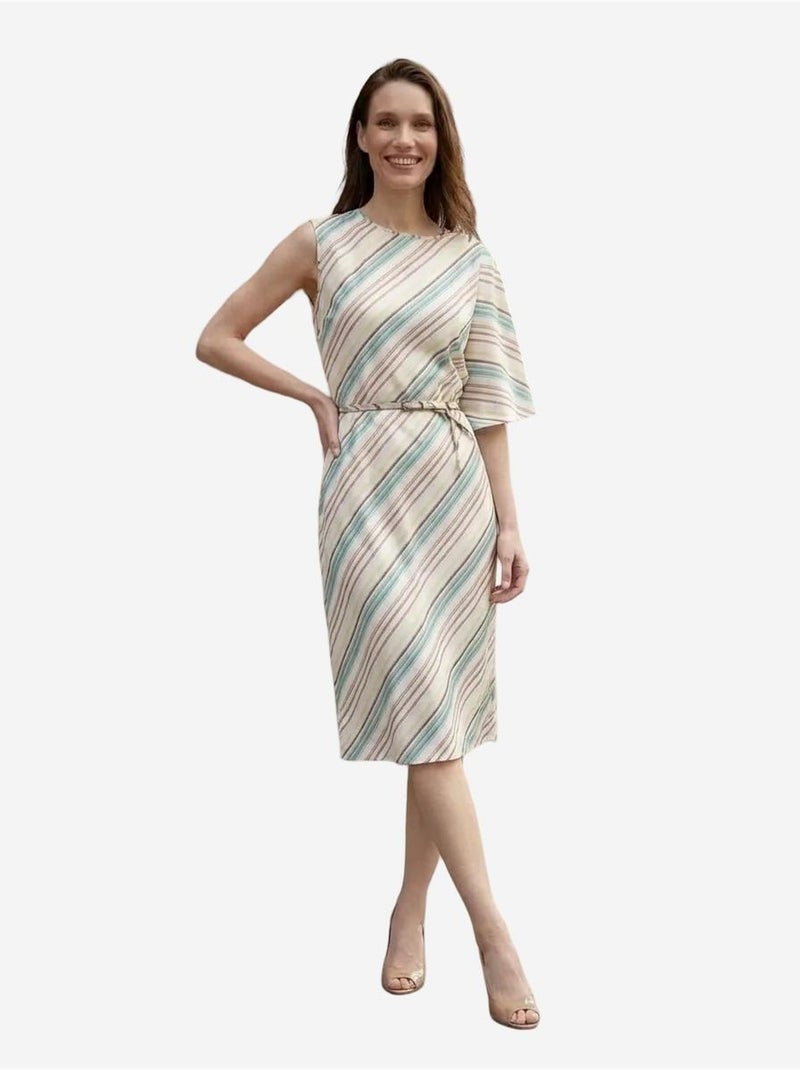 Vestido midi às riscas em liocel my fashion Azul-pastel - Kiabi