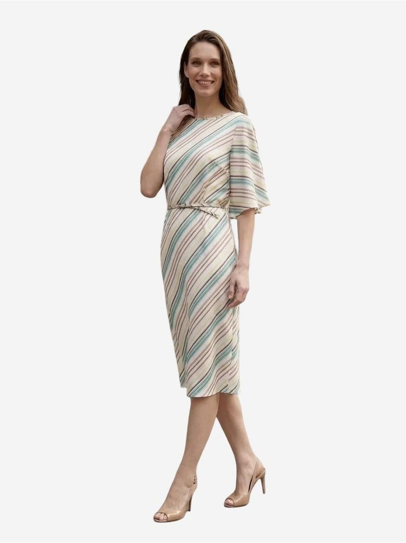 Vestido midi às riscas em liocel my fashion Azul-pastel - Kiabi