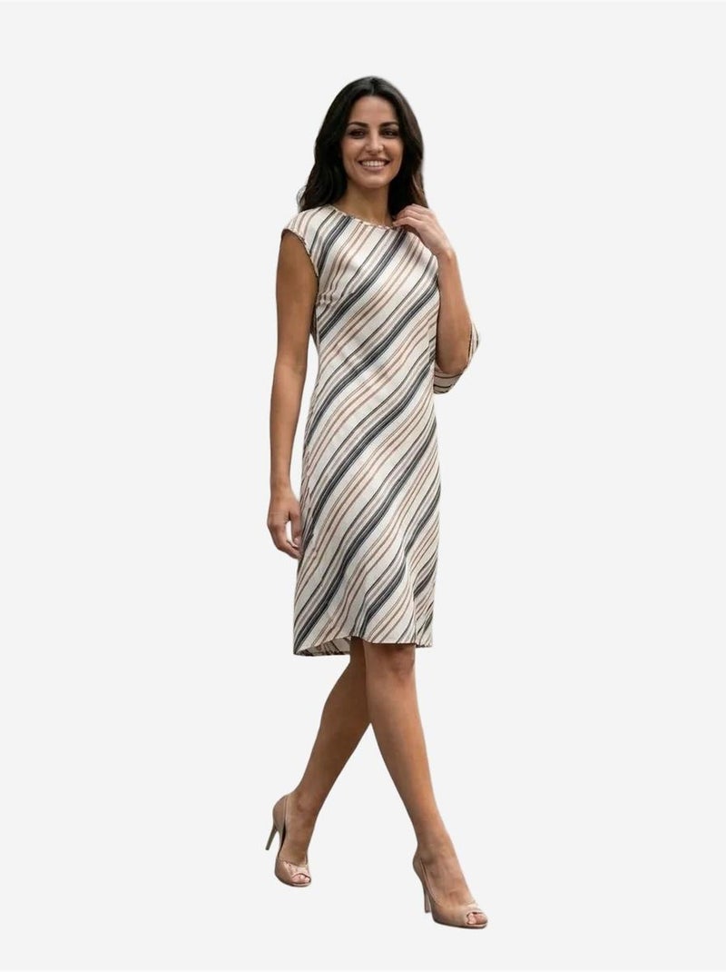 Vestido midi às riscas em liocel my fashion Castanho-claro - Kiabi